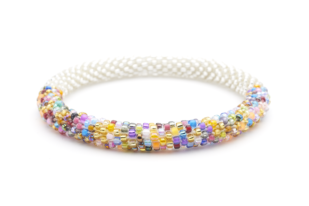 Sashka Co handmade beaded friendship bracelet with clear and mixed confetti glass beads. Crafted in Nepal by skilled artisans.