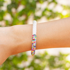 Sashka Co handmade beaded friendship bracelet with clear and mixed confetti glass beads. Crafted in Nepal by skilled artisans.