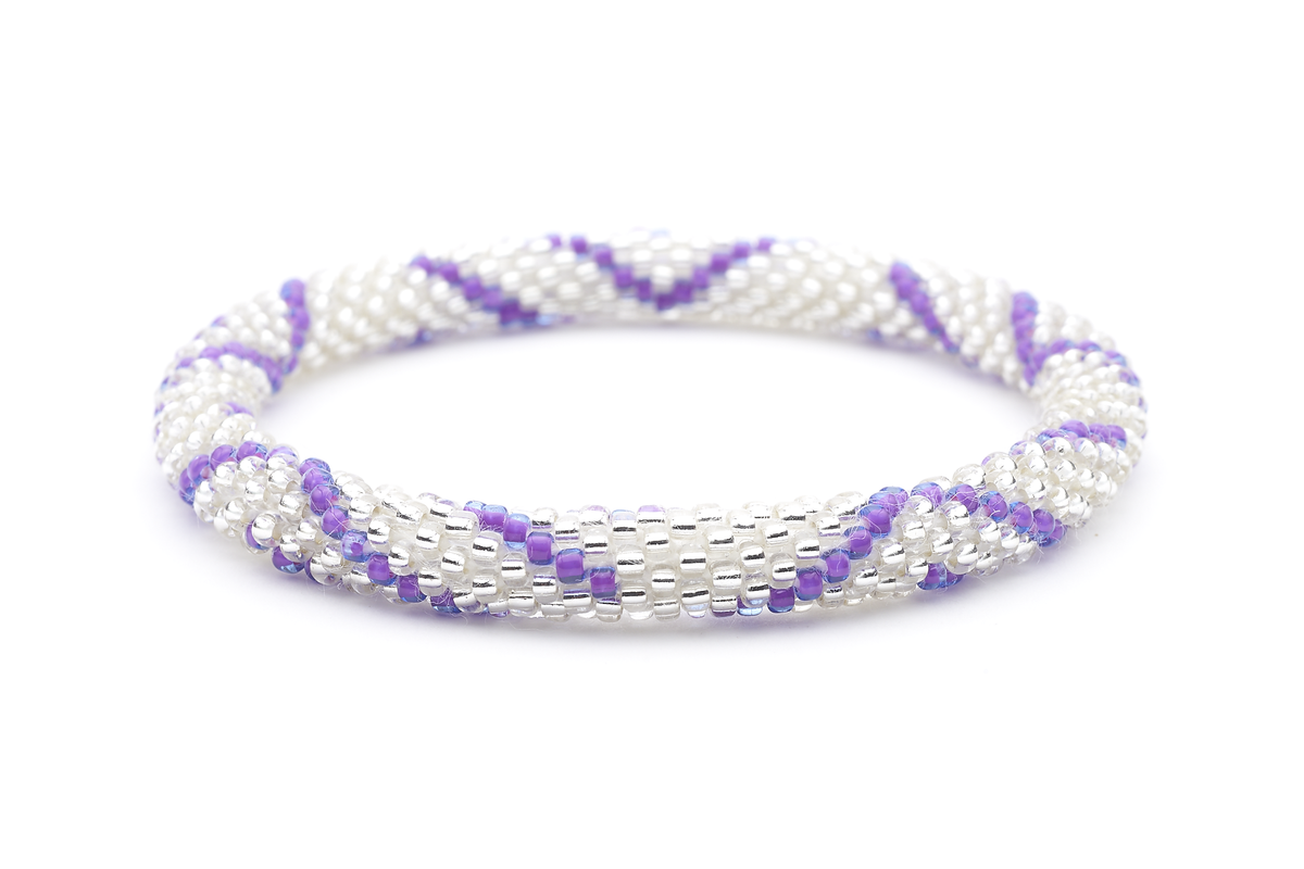 Sashka Co handmade beaded friendship bracelet with clear and purple glass beads. Crafted in Nepal by skilled artisans.