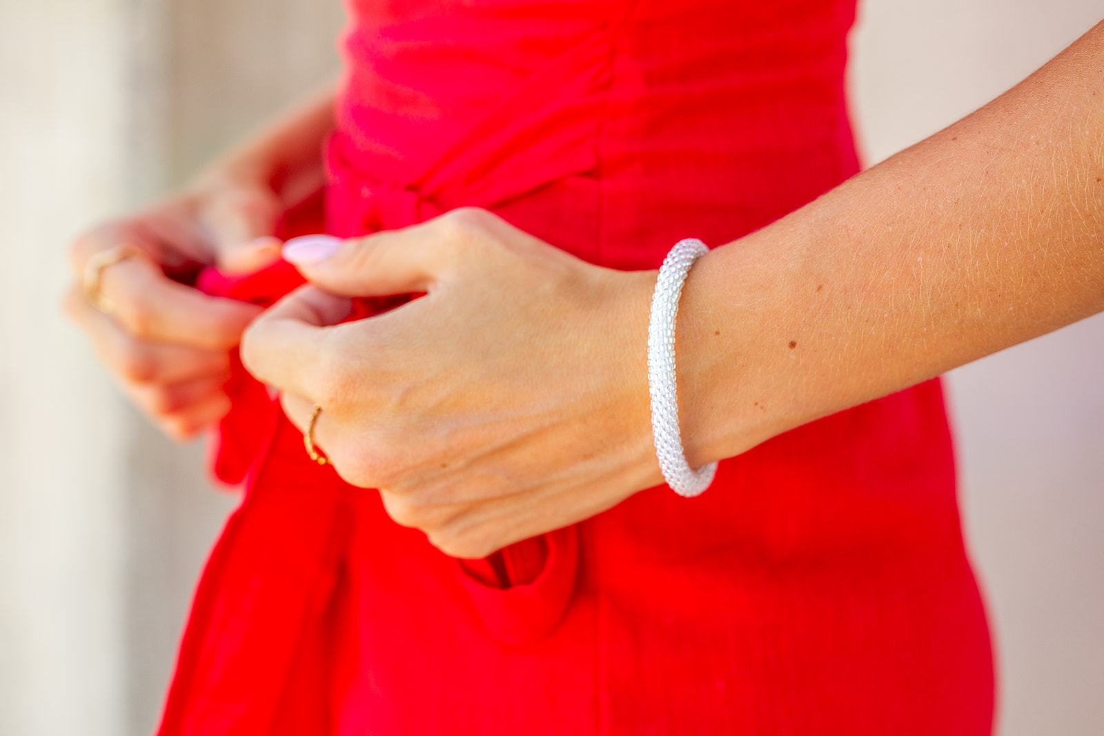 Sashka Co handmade beaded friendship bracelet with solid clear glass beads. Crafted in Nepal by skilled artisans.