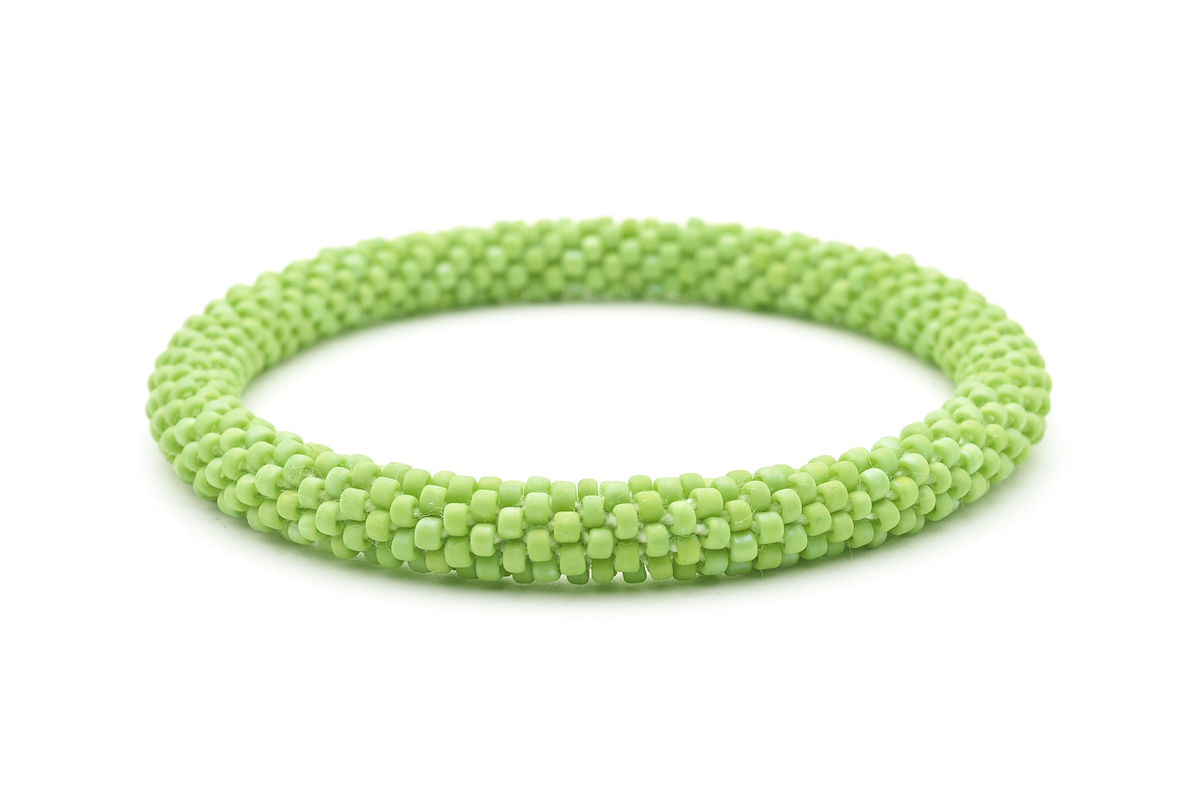 Sashka Co. handmade glass beaded friendship bracelet with green glass beads in a solid pattern. Crafted in Nepal by skilled artisans.