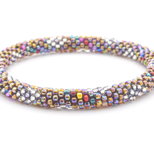 Sashka Co handmade beaded friendship bracelet with iridescent, clear, and mixed glass beads. Crafted in Nepal by skilled artisans.