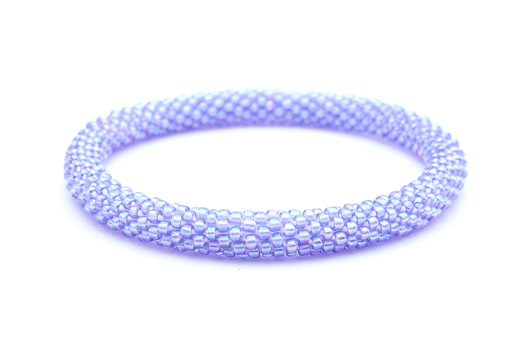 Sashka Co handmade beaded friendship bracelet with iridescent lavender glass beads. Crafted in Nepal by skilled artisans.