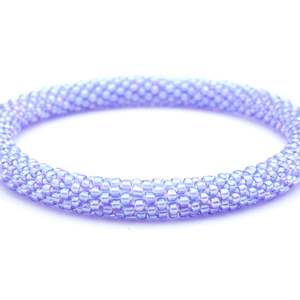 Sashka Co handmade beaded friendship bracelet with iridescent lavender glass beads. Crafted in Nepal by skilled artisans.