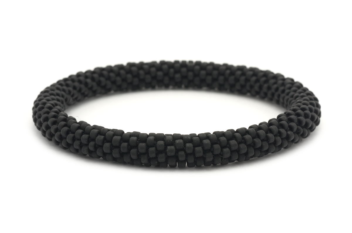 Sashka Co handmade beaded friendship bracelet with solid matte black glass beads. Crafted in Nepal by skilled artisans.

