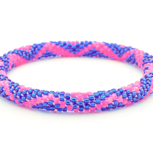 Sashka Co. handmade glass beaded friendship bracelet with matte pink and blue glass beads in a zigzag pattern. Crafted in Nepal by skilled artisans.