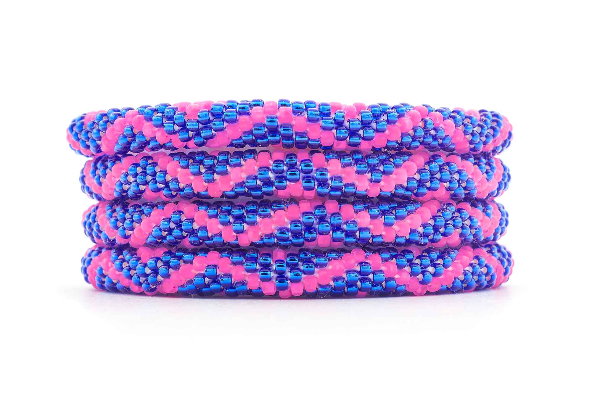 Handmade beaded friendship bracelet with matte pink and blue glass beads. Crafted by artisans in Nepal for Sashka Co.