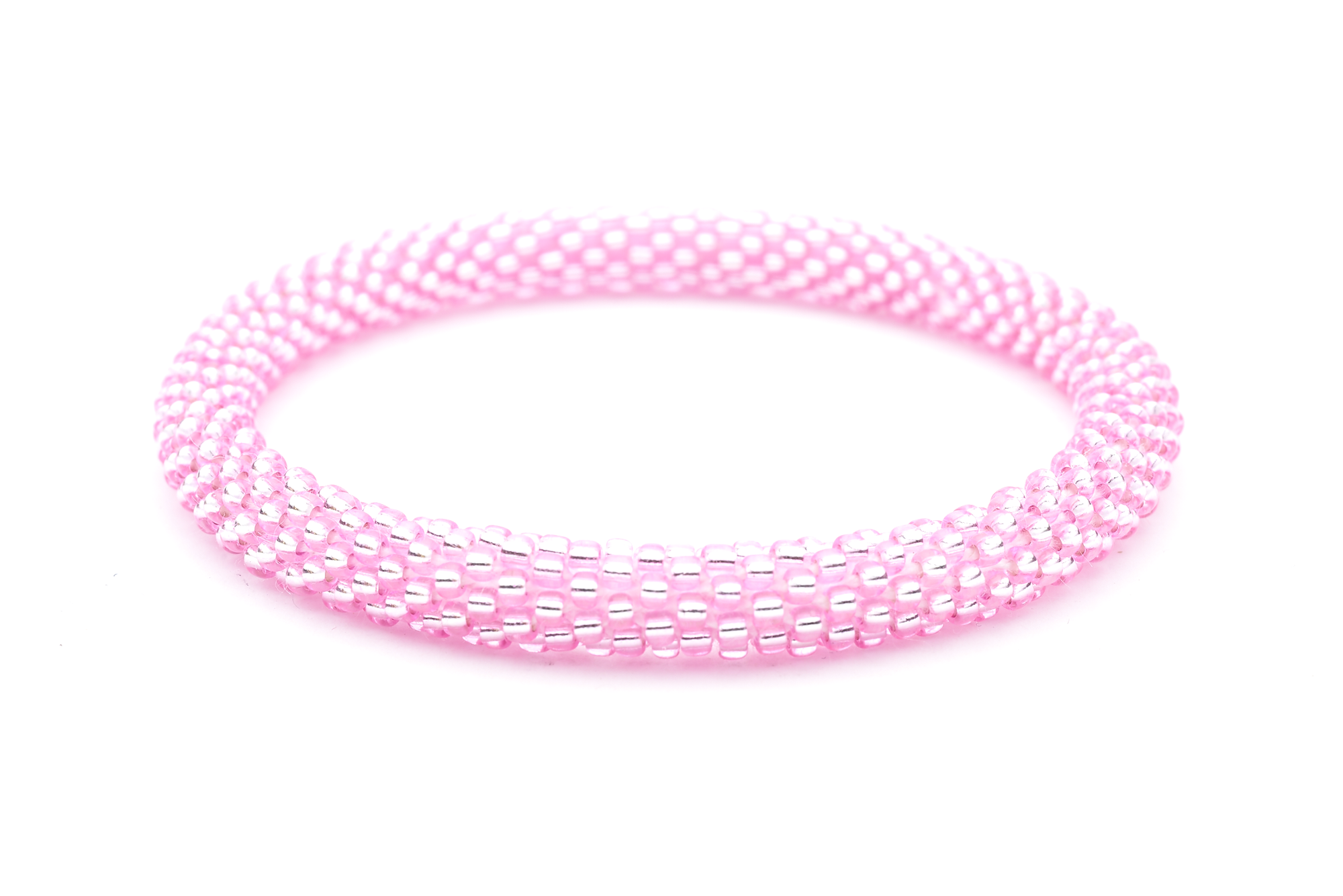 Sashka Co handmade beaded friendship bracelet with metallic pink glass beads. Crafted in Nepal by skilled artisans.