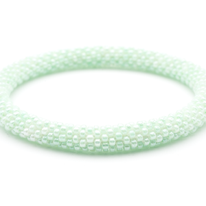 Sashka Co. handmade glass beaded friendship bracelet with mint glass beads in a solid pattern. Crafted in Nepal by skilled artisans.