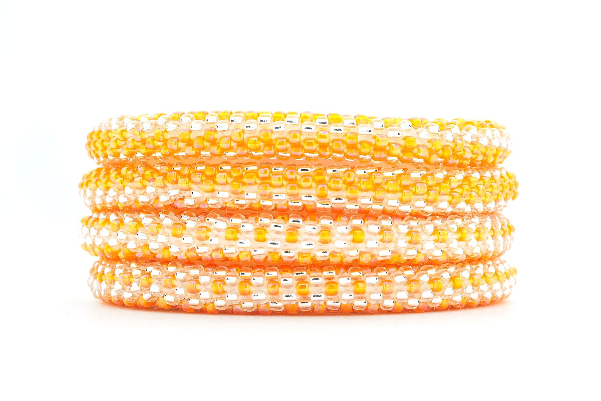 Sashka Co handmade beaded friendship bracelet with orange and clear glass beads. Crafted in Nepal by skilled artisans.