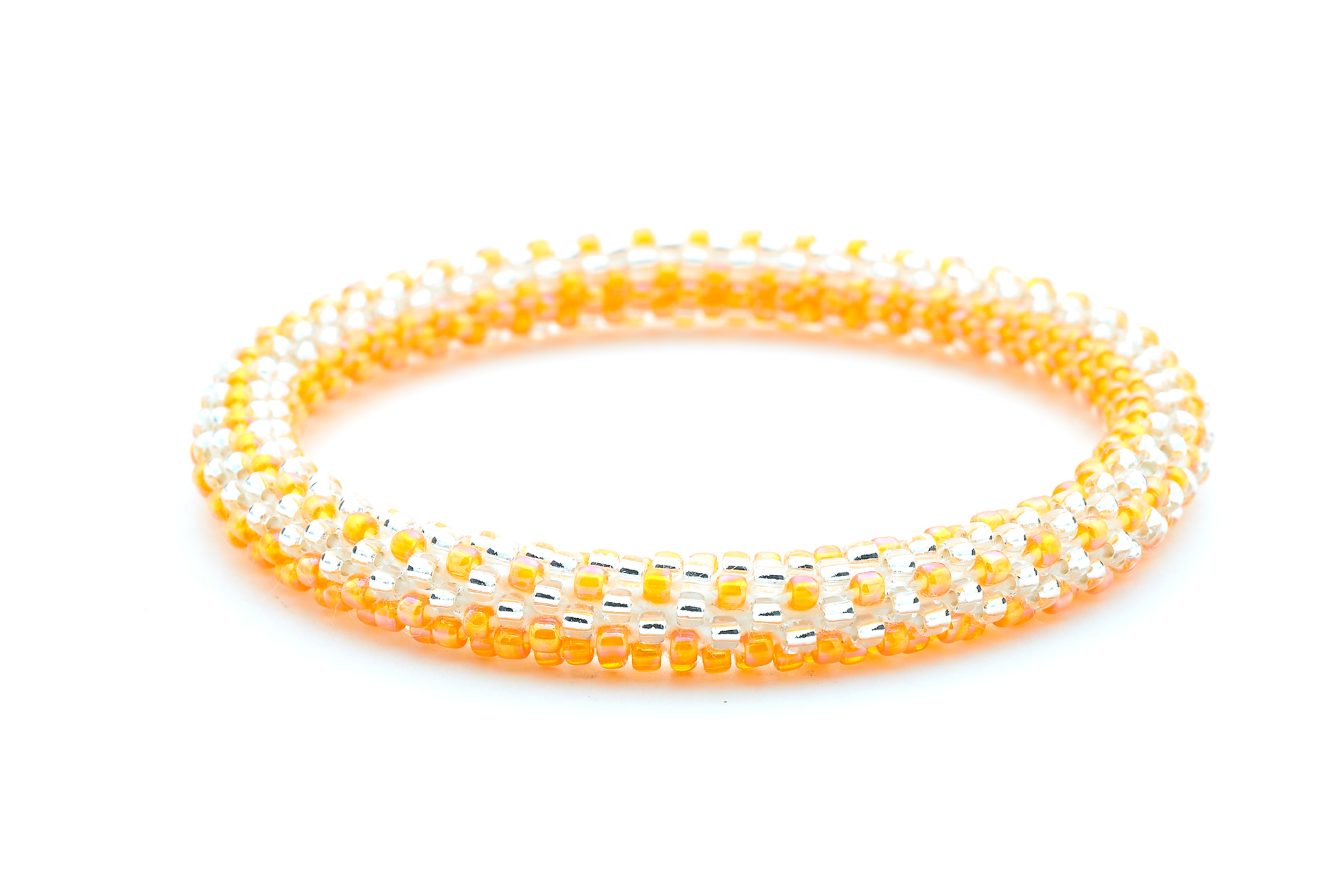 Sashka Co handmade beaded friendship bracelet with orange and clear glass beads. Crafted in Nepal by skilled artisans.