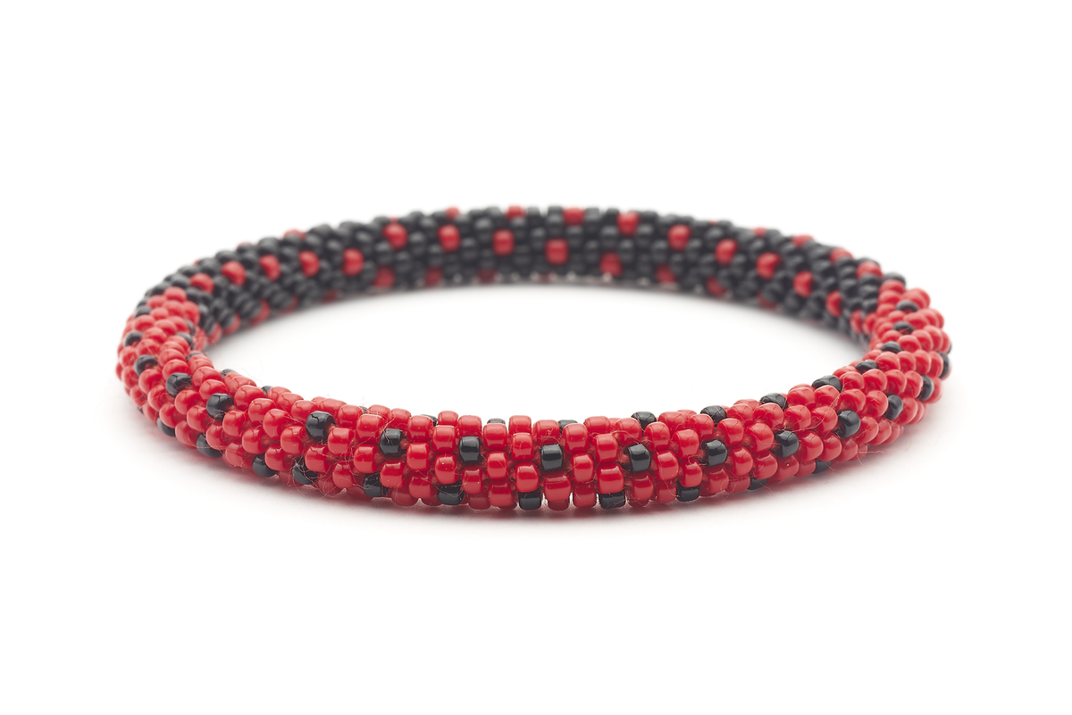 Sashka Co handmade beaded friendship bracelet with red and black glass beads. Crafted in Nepal by skilled artisans.