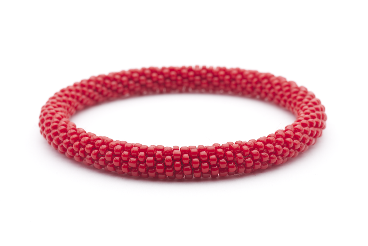 Sashka Co. handmade glass beaded friendship bracelet with bright red glass beads in a solid pattern. Crafted in Nepal by skilled artisans.