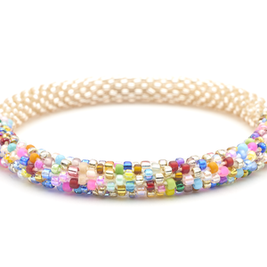 Sashka Co handmade beaded friendship bracelet with rose gold and mixed confetti glass beads. Crafted in Nepal by skilled artisans.