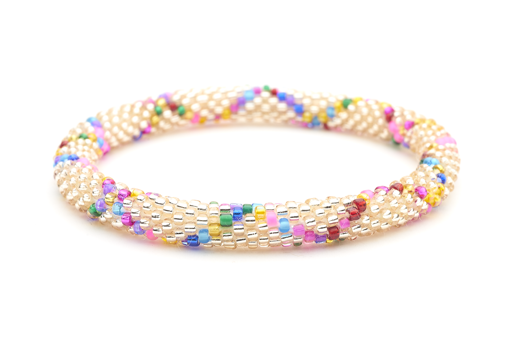 Sashka Co handmade beaded friendship bracelet with rose gold and mixed confetti glass beads. Crafted in Nepal by skilled artisans.