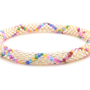 Sashka Co handmade beaded friendship bracelet with rose gold and mixed confetti glass beads. Crafted in Nepal by skilled artisans.