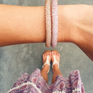 Sashka Co handmade beaded friendship bracelet with rose gold glass beads. Crafted in Nepal by skilled artisans.