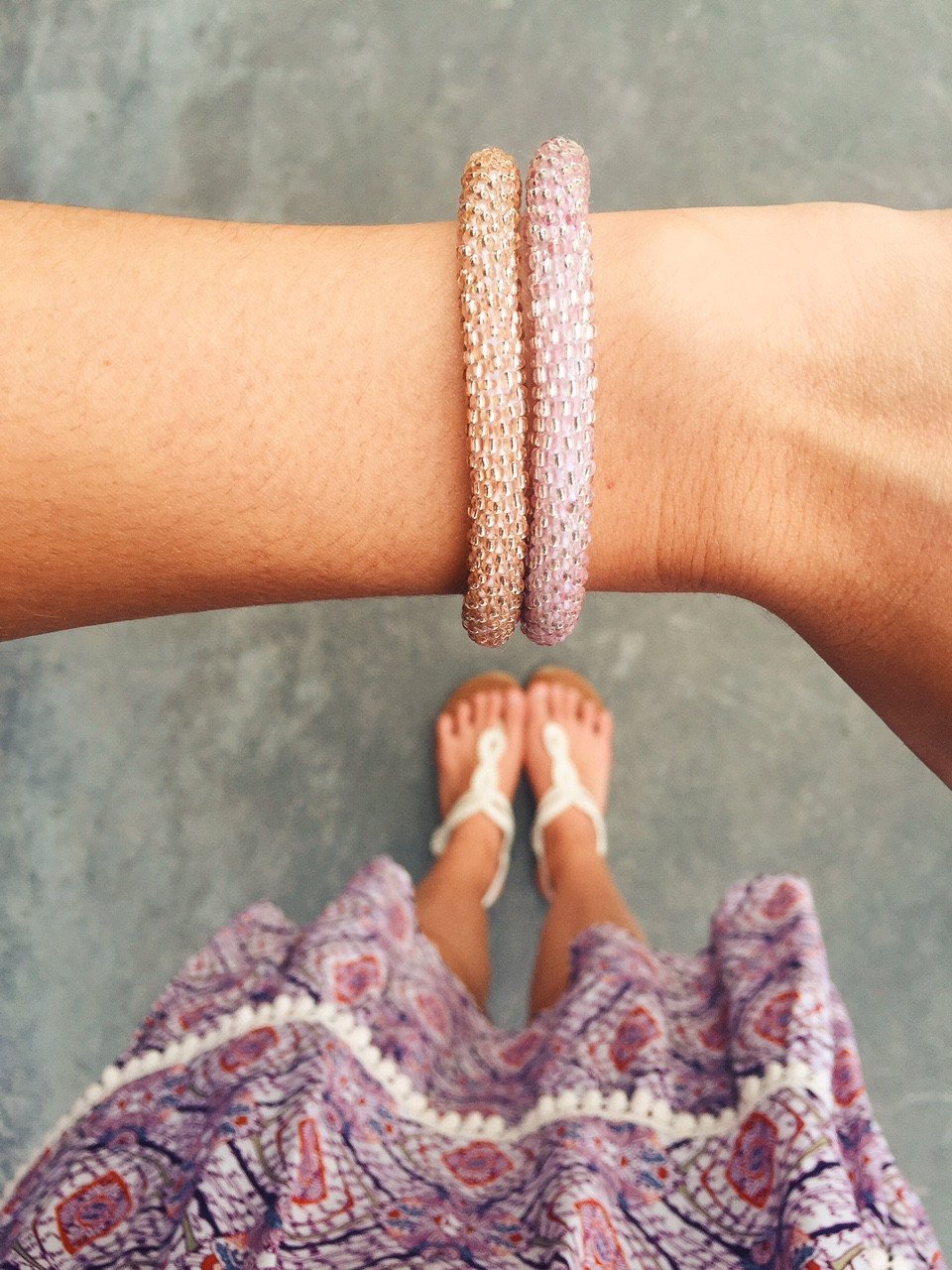 Sashka Co handmade beaded friendship bracelet with rose gold glass beads. Crafted in Nepal by skilled artisans.