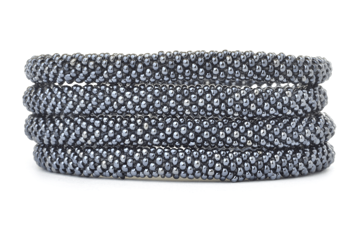 Sashka Co. handmade glass beaded friendship bracelet with silver glass beads in a solid pattern. Crafted in Nepal by skilled artisans.