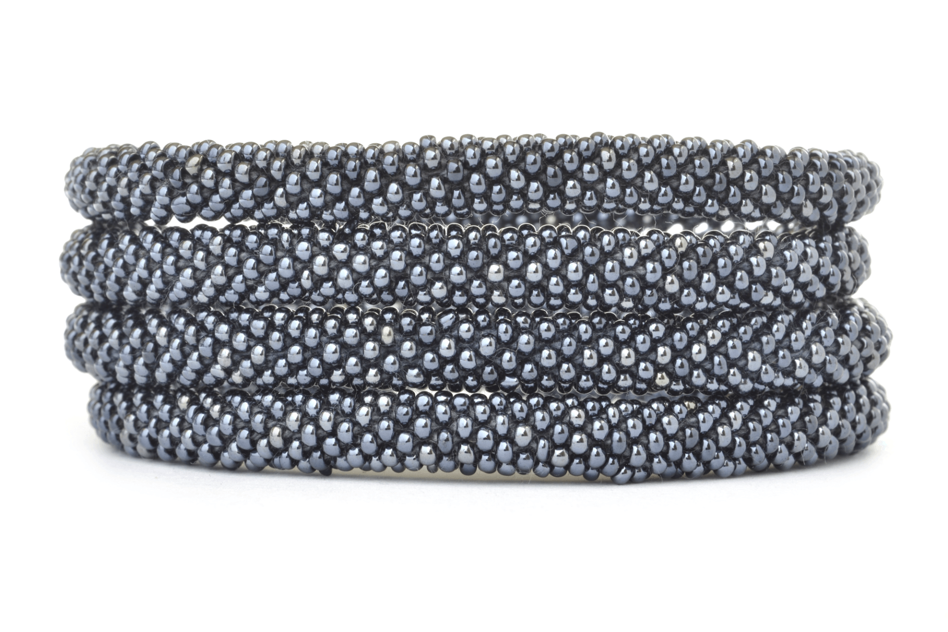 Sashka Co. handmade glass beaded friendship bracelet with silver glass beads in a solid pattern. Crafted in Nepal by skilled artisans.