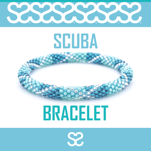Sashka Co handmade beaded friendship bracelet with teal, aqua, and clear glass beads. Crafted in Nepal by skilled artisans.