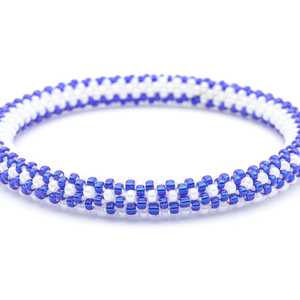 Sashka Co. handmade glass beaded friendship bracelet with white and blue glass beads. Crafted in Nepal by skilled artisans.