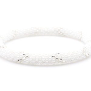 Sashka Co. handmade glass beaded friendship bracelet with white and clear glass beads. Crafted in Nepal by skilled artisans.