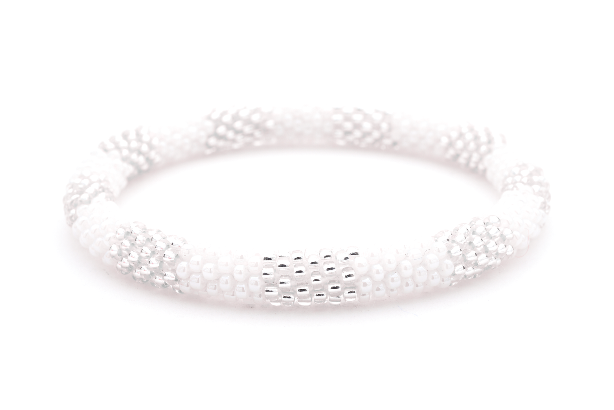 Sashka Co handmade beaded friendship bracelet with white and clear glass beads in a block design. Crafted in Nepal by skilled artisans.