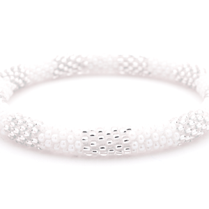 Sashka Co handmade beaded friendship bracelet with white and clear glass beads in a block design. Crafted in Nepal by skilled artisans.