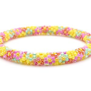 Sashka Co handmade beaded friendship bracelet with yellow, pink, red, and aqua glass beads. Crafted in Nepal by skilled artisans.