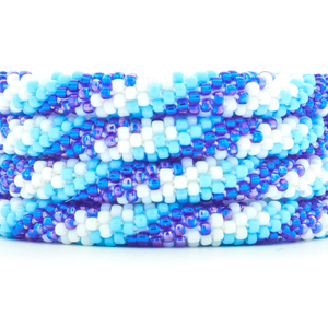 Sashka Co handmade beaded friendship bracelet with blue, light blue, and white glass beads. Crafted in Nepal by skilled artisans.