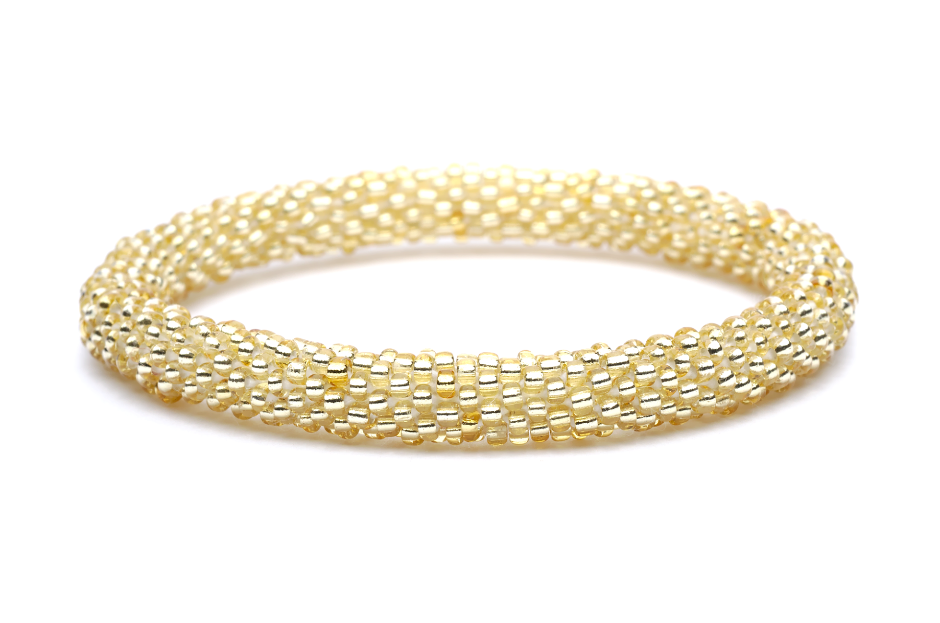 Sashka Co handmade beaded friendship bracelet in solid champagne gold. Artisan crafted in Nepal.

