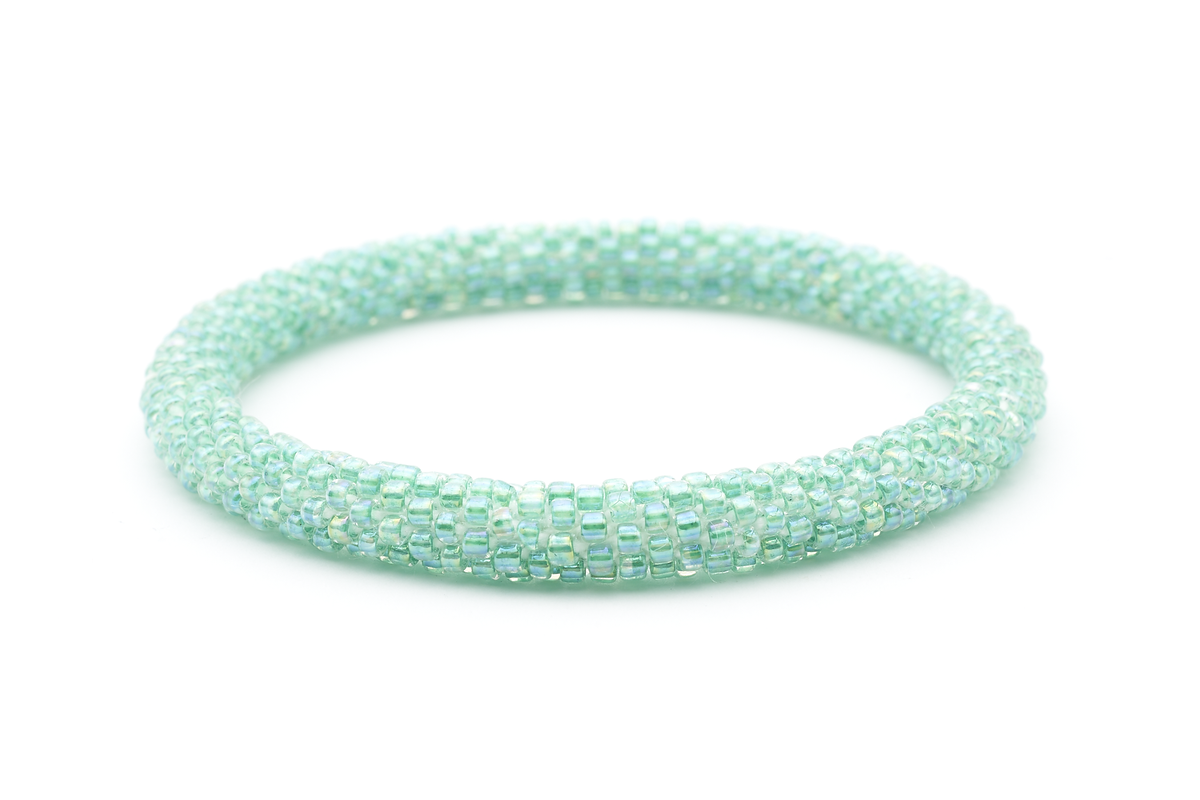 Sashka Co handmade beaded friendship bracelet with solid iridescent aqua glass beads. Crafted in Nepal by skilled artisans.