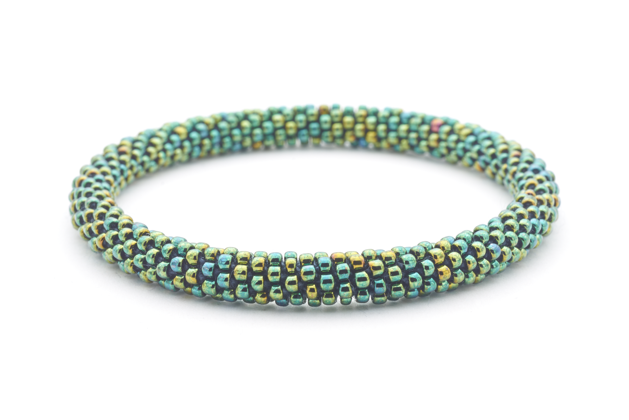Sashka Co handmade beaded friendship bracelet with iridescent green solid design. Crafted in Nepal by skilled artisans.