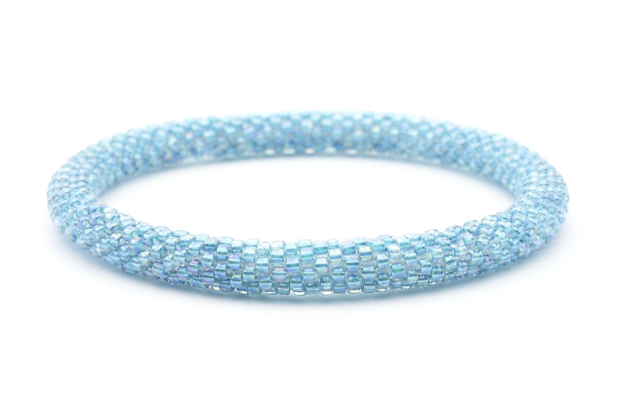 Sashka Co handmade beaded friendship bracelet with iridescent blue glass beads. Crafted in Nepal by skilled artisans in a solid pattern.