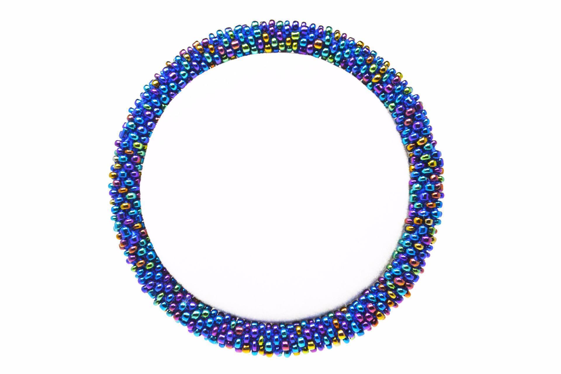 Sashka Co handmade beaded friendship bracelet with iridescent blue glass beads. Crafted in Nepal by skilled artisans in a solid pattern.