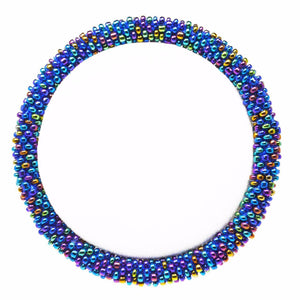 Sashka Co handmade beaded friendship bracelet with iridescent blue glass beads. Crafted in Nepal by skilled artisans in a solid pattern.