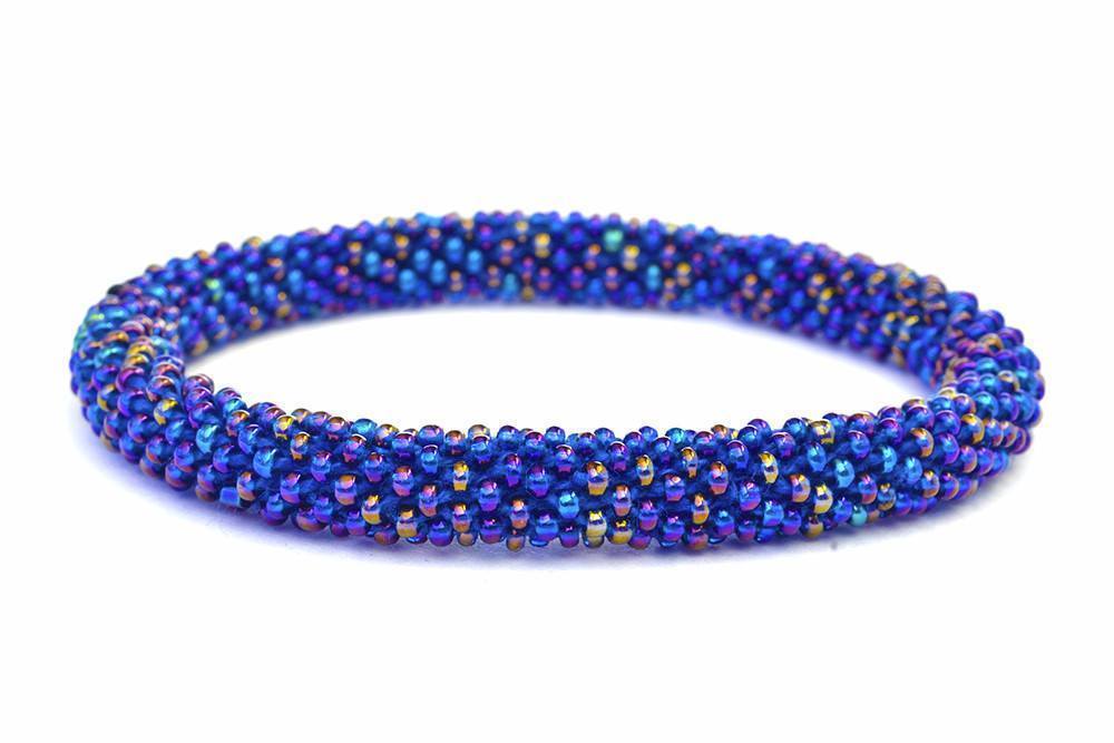 Sashka Co handmade beaded friendship bracelet with iridescent blue glass beads. Crafted in Nepal by skilled artisans in a solid pattern.