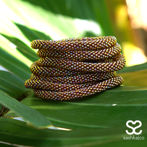 Sashka Co handmade beaded friendship bracelet with iridescent brown glass beads. Crafted in Nepal by skilled artisans.