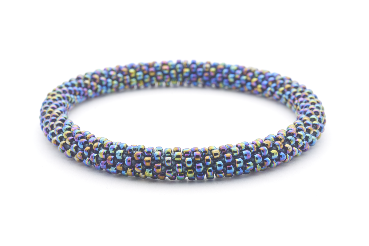 Sashka Co handmade beaded friendship bracelet with iridescent dark glass beads. Crafted in Nepal by skilled artisans in a solid pattern.