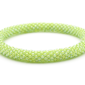 Sashka Co handmade beaded friendship bracelet with iridescent green glass beads. Solid pattern, crafted in Nepal by skilled artisans.