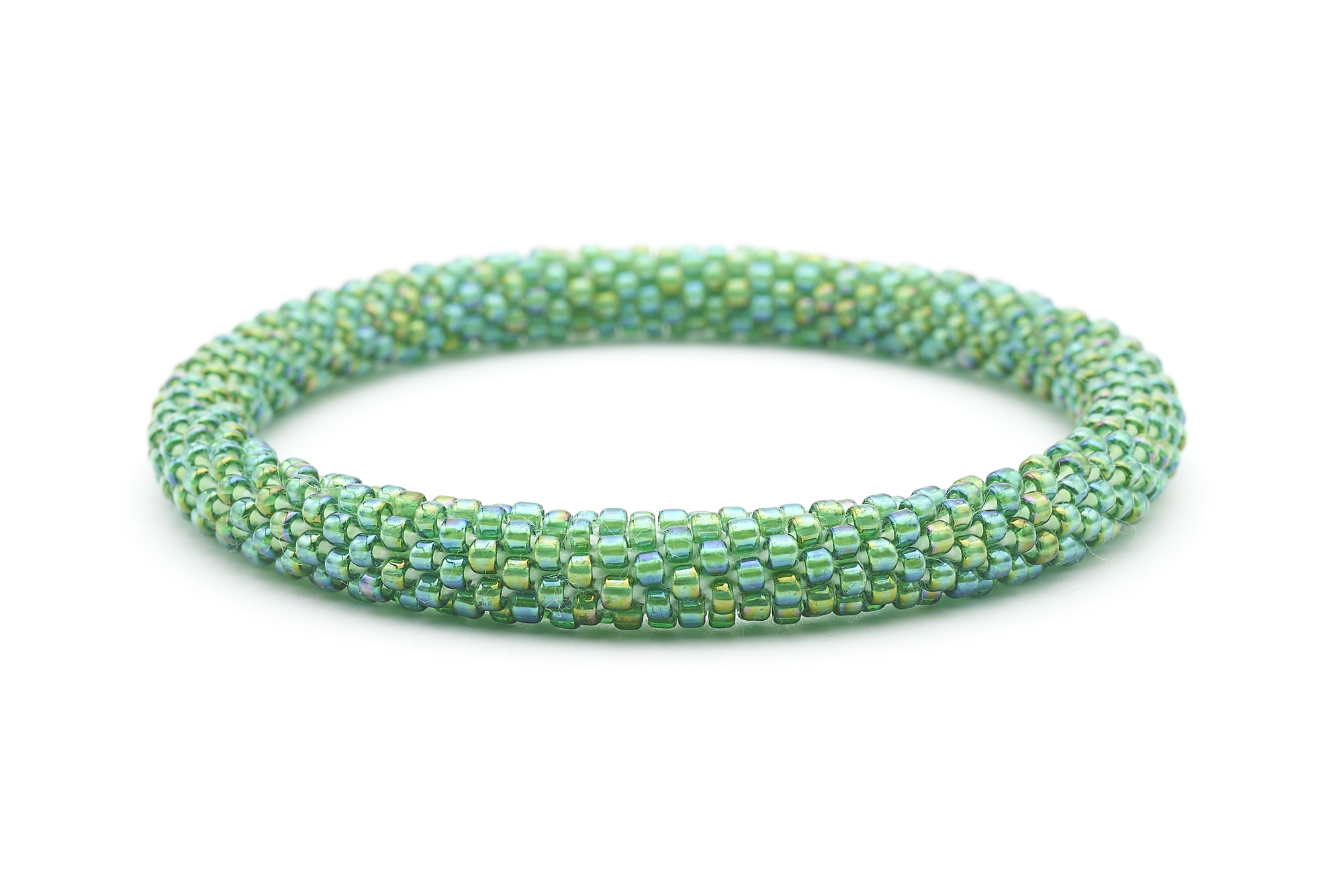 Sashka Co handmade beaded friendship bracelet with iridescent green solid design. Crafted in Nepal by skilled artisans.