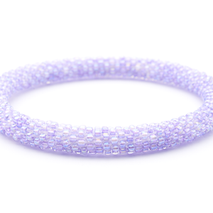 Sashka Co handmade beaded friendship bracelet with iridescent light purple glass beads. Crafted in Nepal by skilled artisans in a solid pattern.