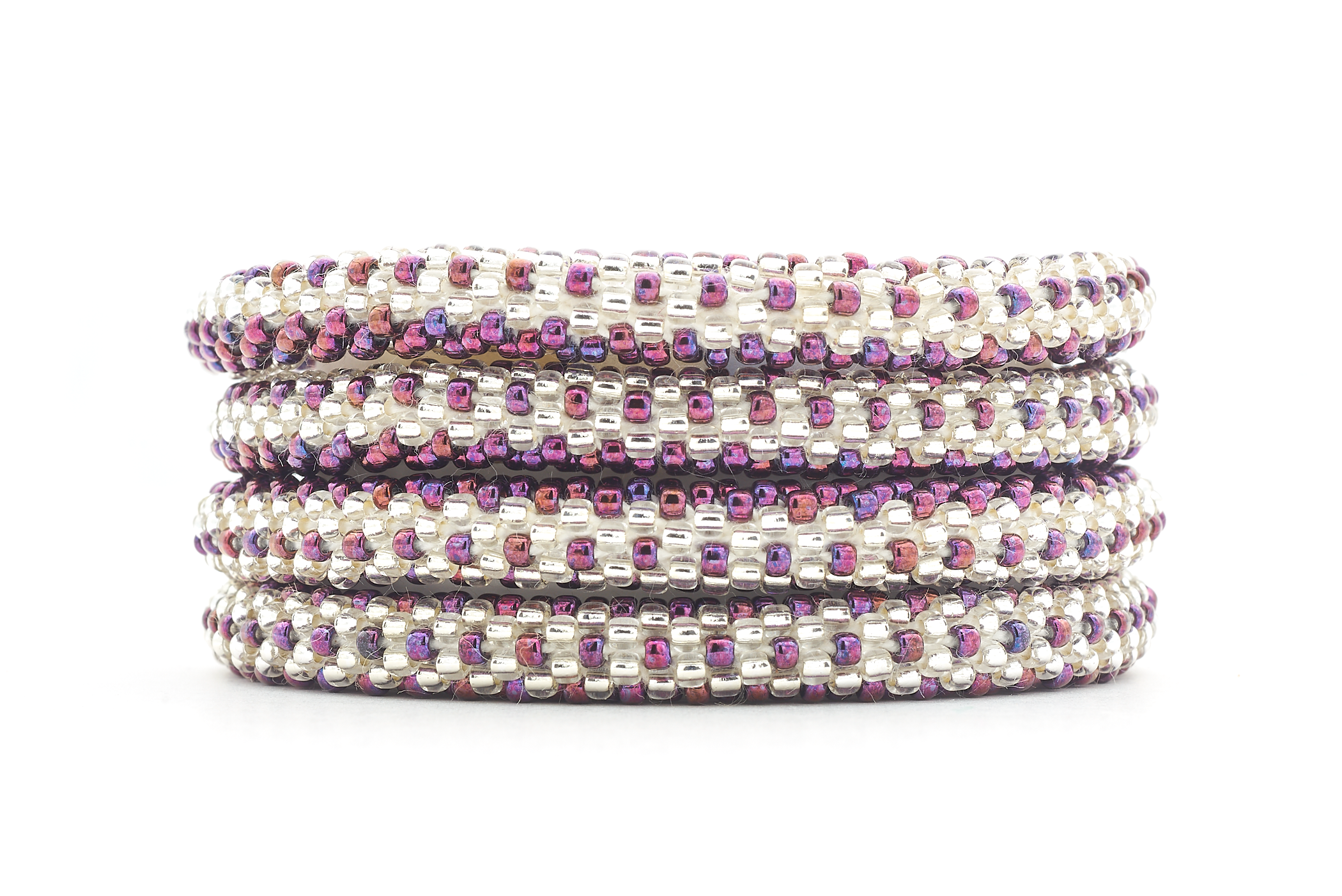 Sashka Co handmade beaded friendship bracelet with iridescent plum beads in a zipper design. Crafted in Nepal by skilled artisans.