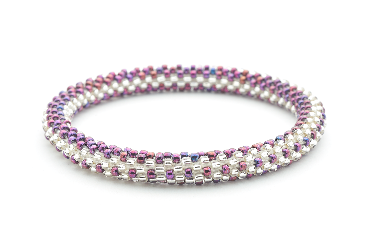 Sashka Co handmade beaded friendship bracelet with iridescent plum beads in a zipper design. Crafted in Nepal by skilled artisans.