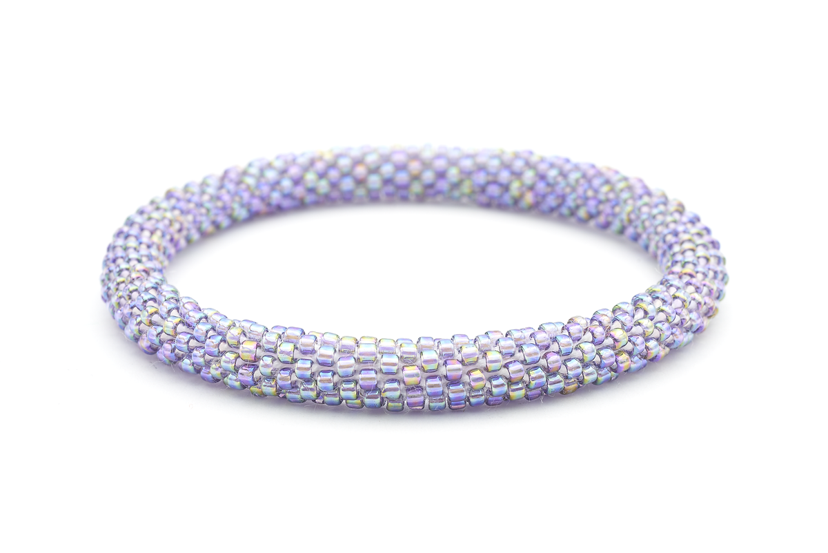 Sashka Co handmade beaded friendship bracelet with iridescent purple glass beads. Crafted in Nepal by skilled artisans in a solid pattern.