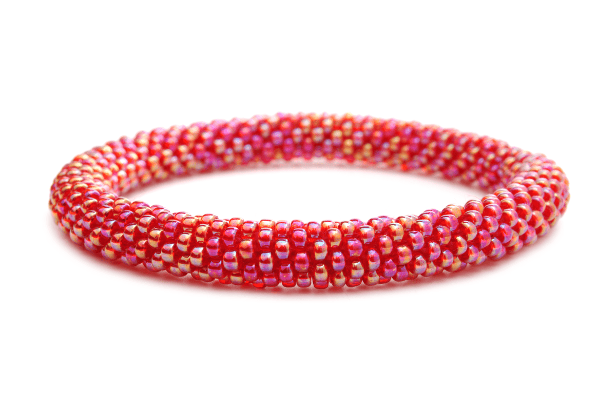 Sashka Co handmade beaded friendship bracelet with iridescent red glass beads. Crafted in Nepal by skilled artisans in a solid pattern.