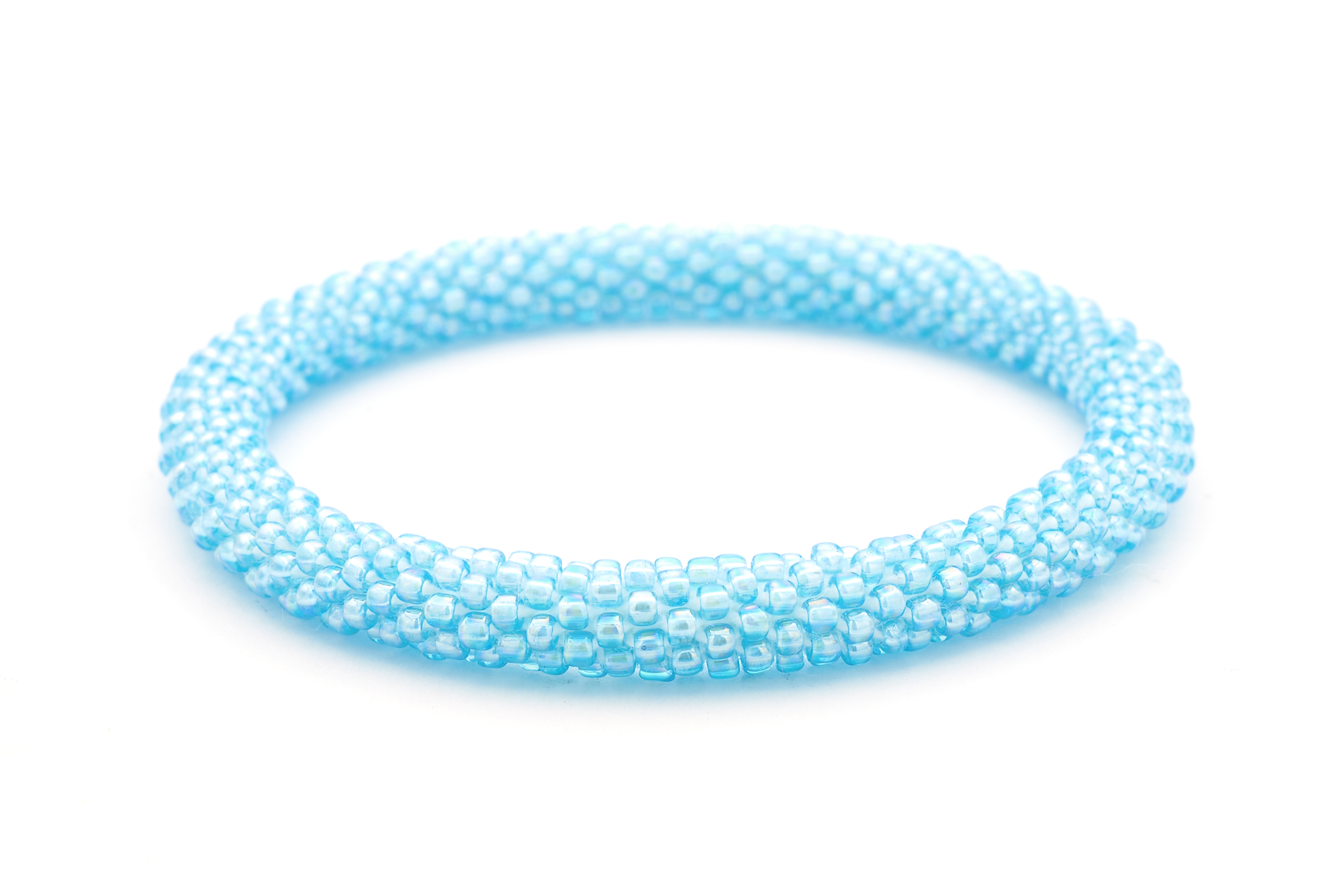 Sashka Co handmade beaded friendship bracelet with light blue glass beads. Crafted in Nepal by skilled artisans in a solid pattern.