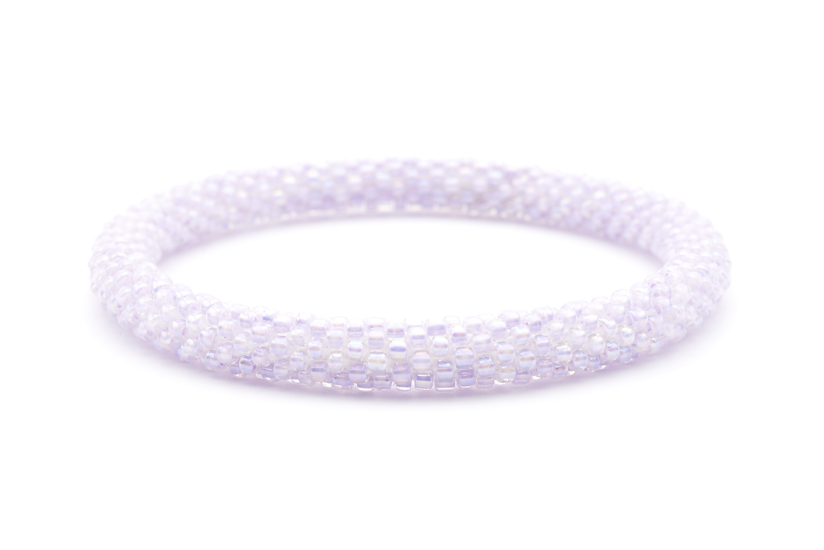 Sashka Co handmade beaded friendship bracelet with light lilac and light iridescent lilac glass beads. Crafted in Nepal by skilled artisans in a solid pattern.

