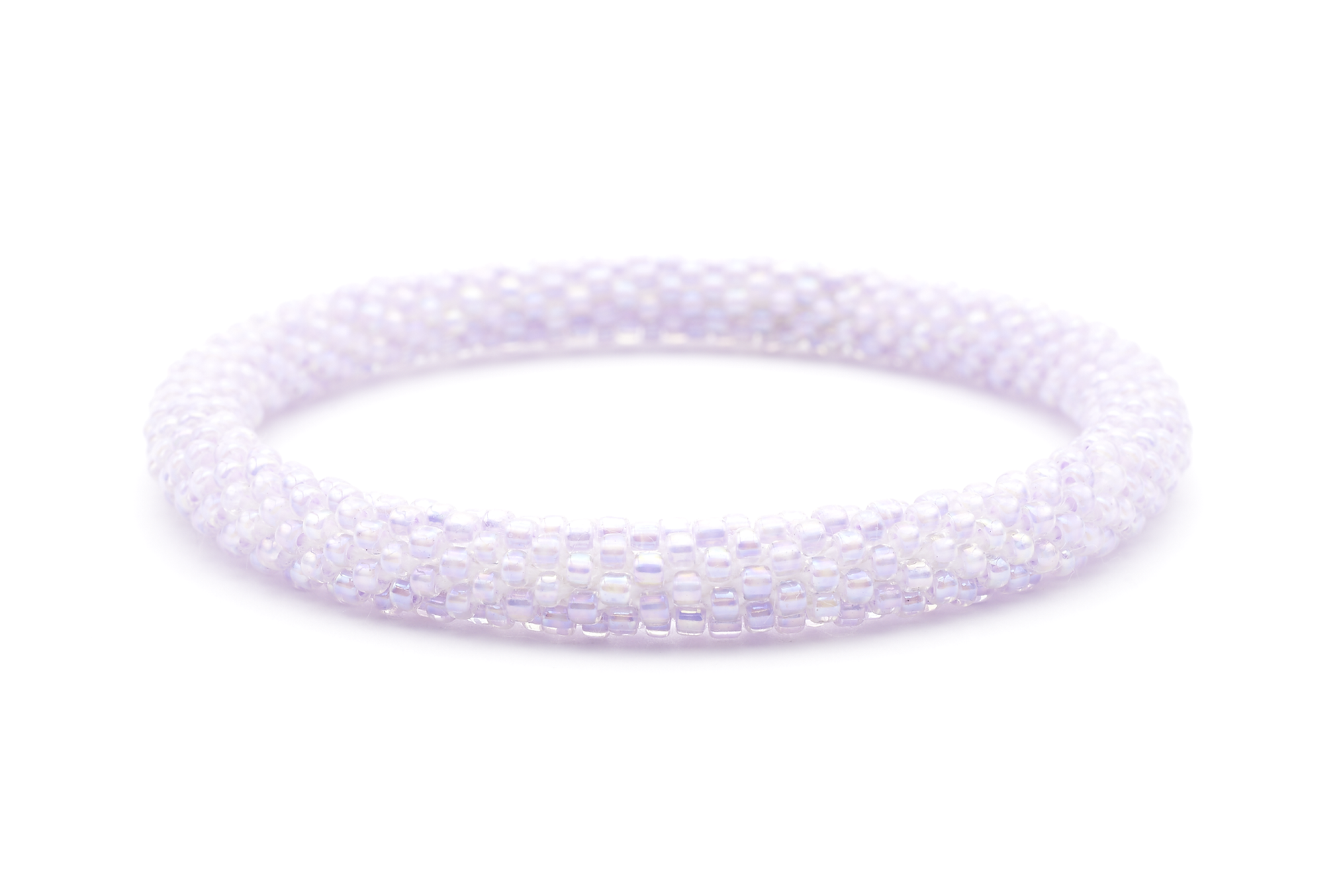 Sashka Co handmade beaded friendship bracelet with light lilac and light iridescent lilac glass beads. Crafted in Nepal by skilled artisans in a solid pattern.